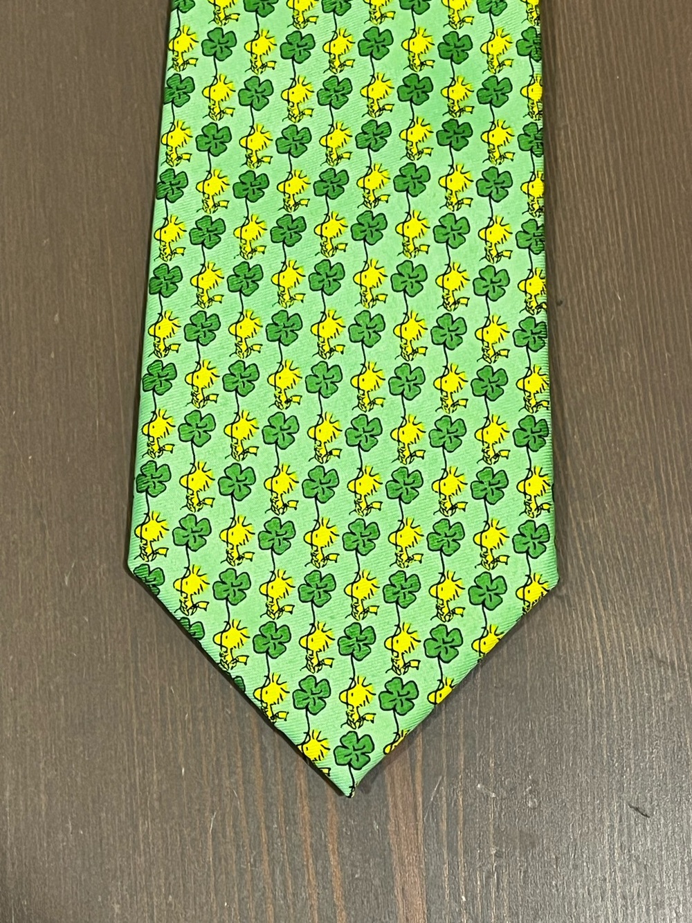 Vintage Peanuts Tie Woodstock w/Shamrocks St Patricks Day Green MicroPrint